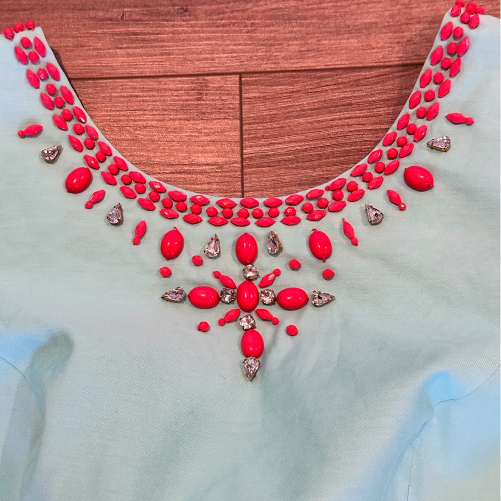 Lilly Pulitzer Aqua Mini Dress with Coral Embroidery - Picture 3 of 8